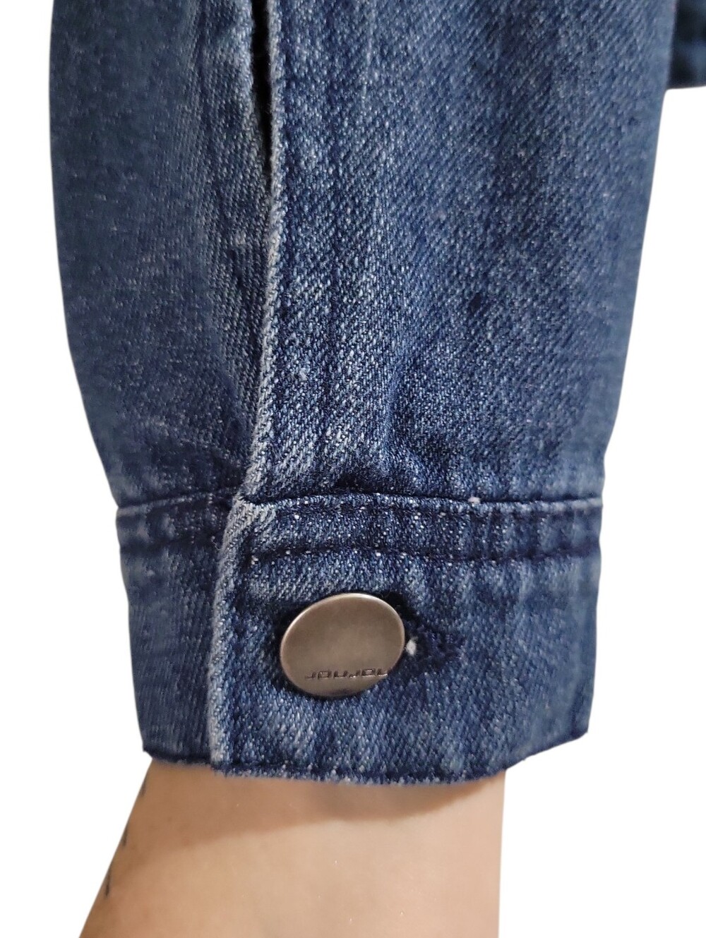 Joujou Premium Outerwear Blue Denim Faux Fur Lined Jacket Size L Retro Pockets - Picture 7 of 15